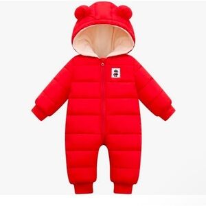 18 - 24 Month Snowsuit Red Toddler Full Suit Teddy Ears Soft Interior Zip Front